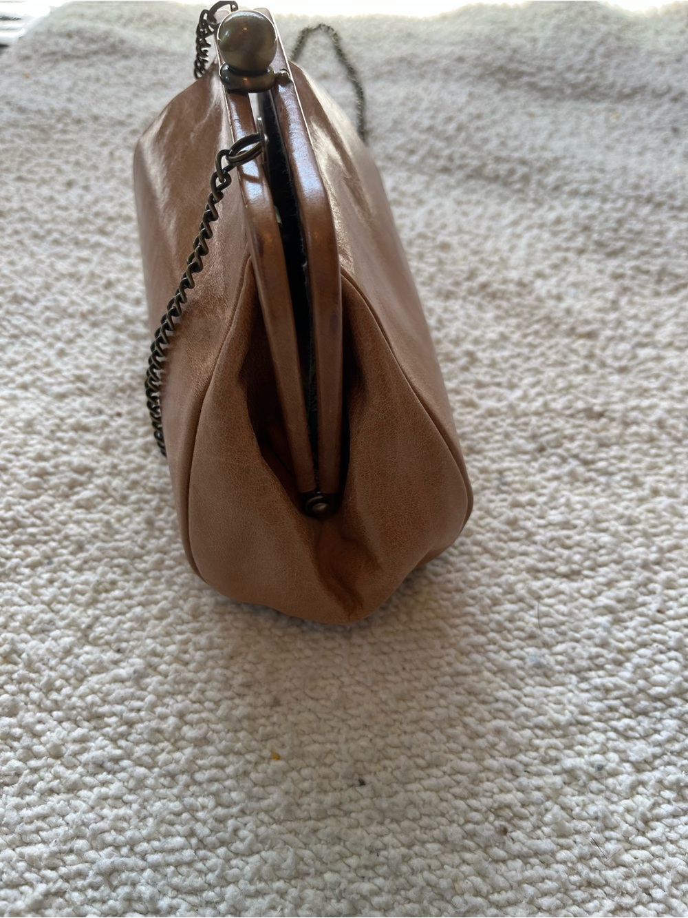 HOBO Brown Leather Kiss-Lock Clutch Coin Purse Optional Chain Cross Body Strap - Picture 9 of 12
